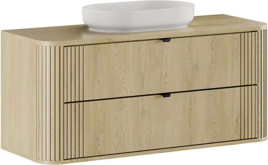 Set dulap baza suspendat 120 cm cu blat si lavoar Comad Ovalia stejar Cremona