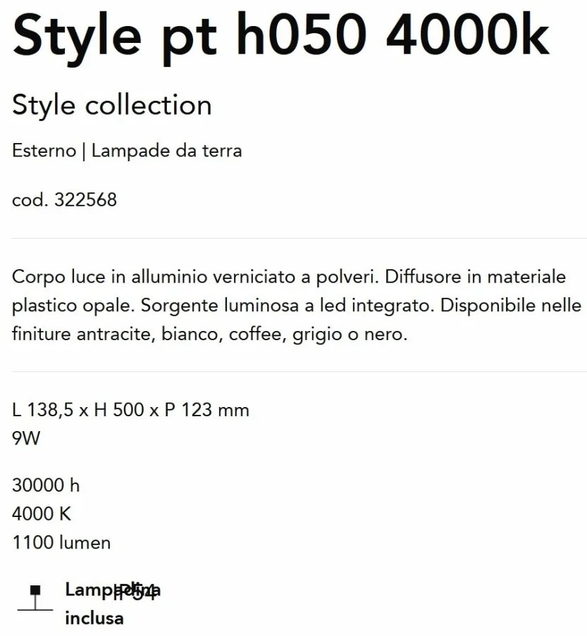 Stalp LED iluminat exterior Style pt h050 4000k cafeniu