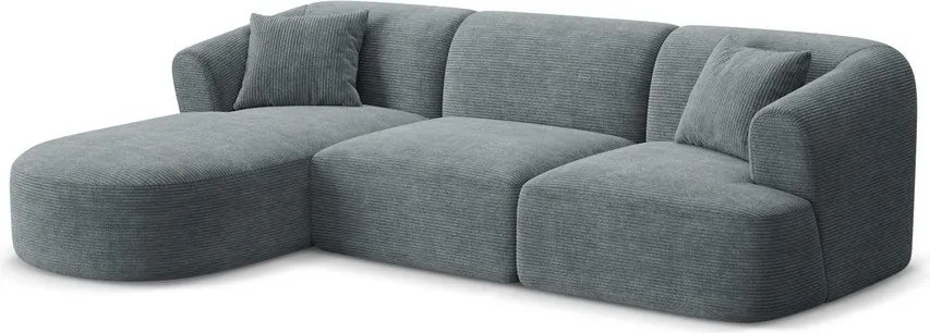 Colțar gri închis cu tapițerie din catifea reiată (cu colț pe partea stângă/cu șezlong) Campi – Cosmopolitan Design