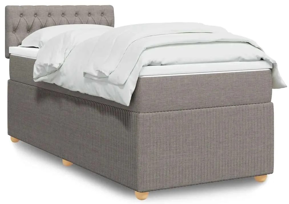 vidaXL Pat box spring cu saltea, gri taupe, 100x200 cm, textil