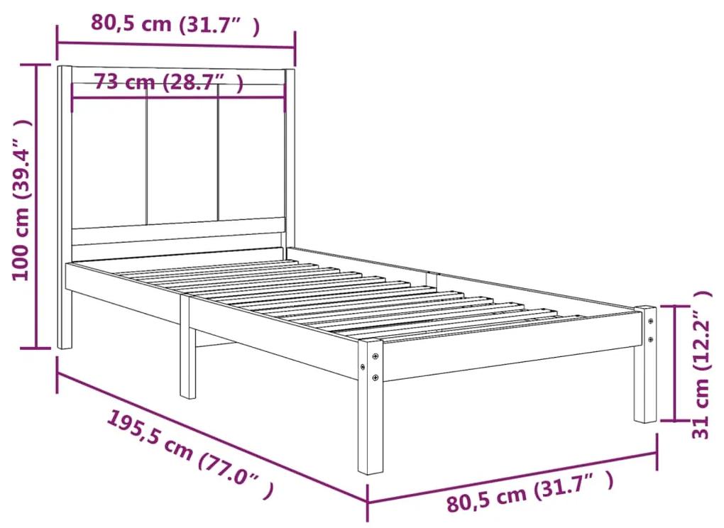 Cadru de pat Small Single 2FT6, gri, 75x190 cm lemn masiv pin Gri, 75 x 190 cm