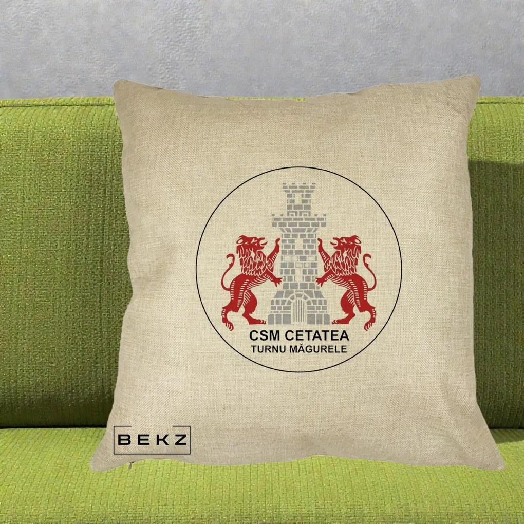 Perna Personalizata CSM Cetatea Turnu Magurele Fotbal, 40x40 cm, Crem, Husa Detasabila, Perna Inclusa, BEKZ®
