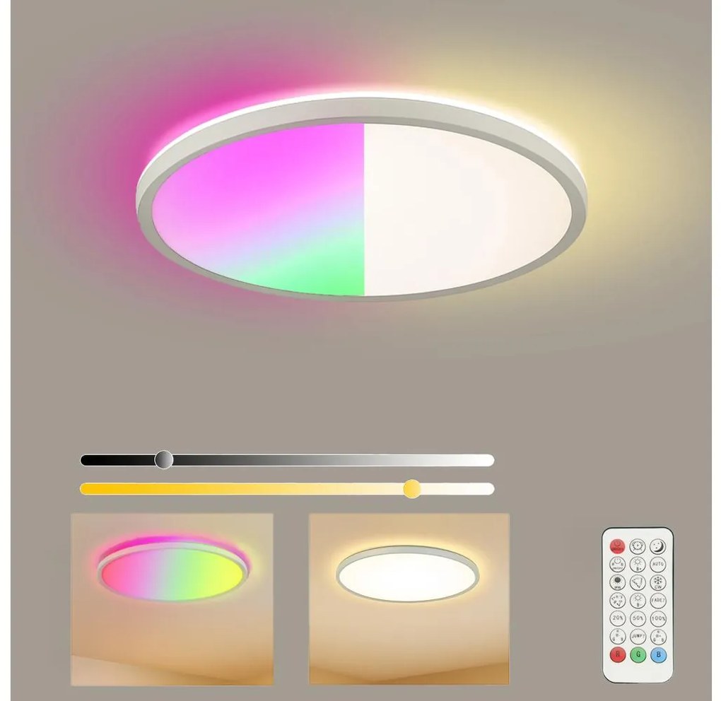 Brilagi - Corp de iluminat LED RGB Ultra Slim, cu dimmer, 18W, 230V, Ø 30 cm, alb + telecomandă