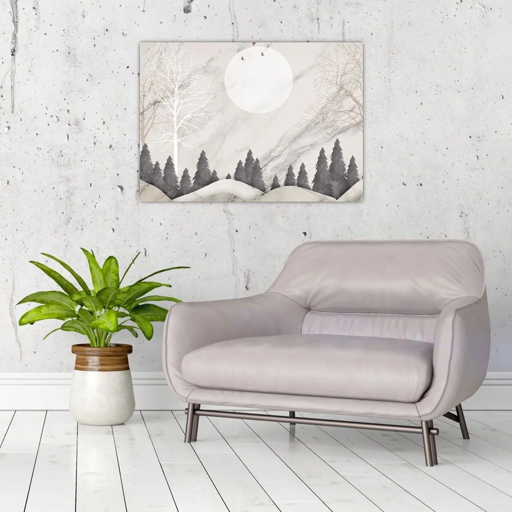 Tablou pe sticlă - Peisaj de iarnă (70x50 cm)