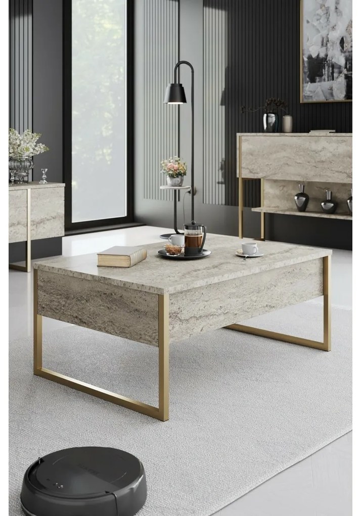 Măsuță de conferință Luxe Travertine și Auriu