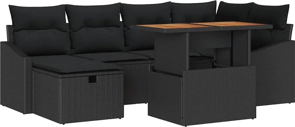 vidaXL Set de canapele pentru grădină 7 pcs Negru poliratan