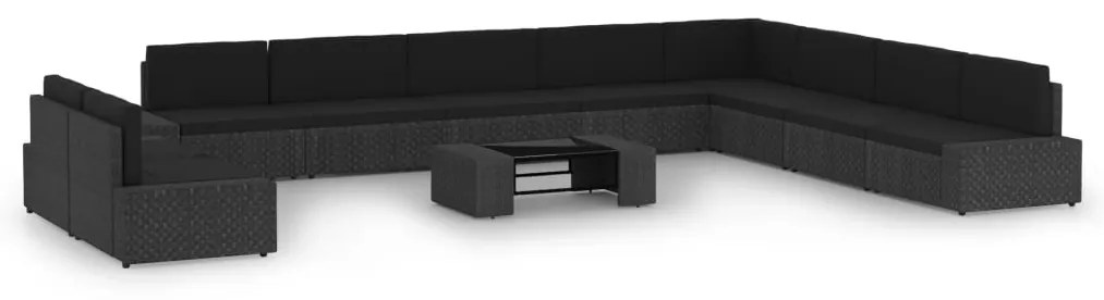 vidaXL Set mobilier de grădină cu perne, 11 piese, negru, poliratan