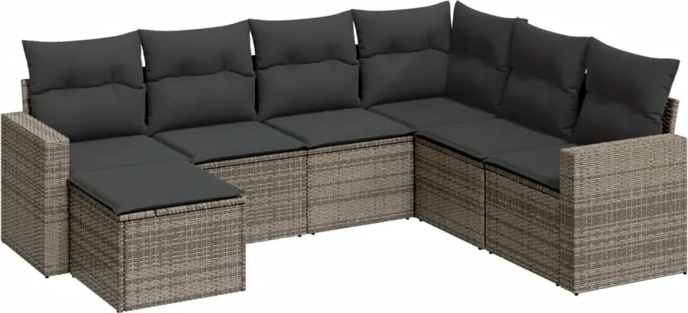 vidaXL Set canapele de grădină, 7 piese, cu perne, gri, poliratan
