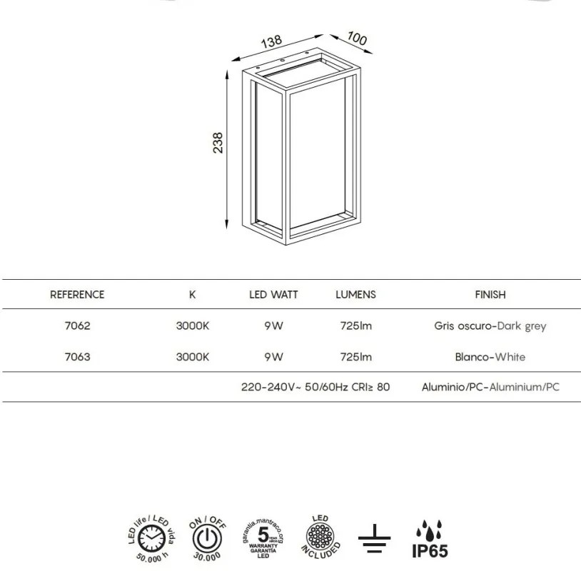 Aplica LED iluminat exterior modern IP65 CHAMONIX alba