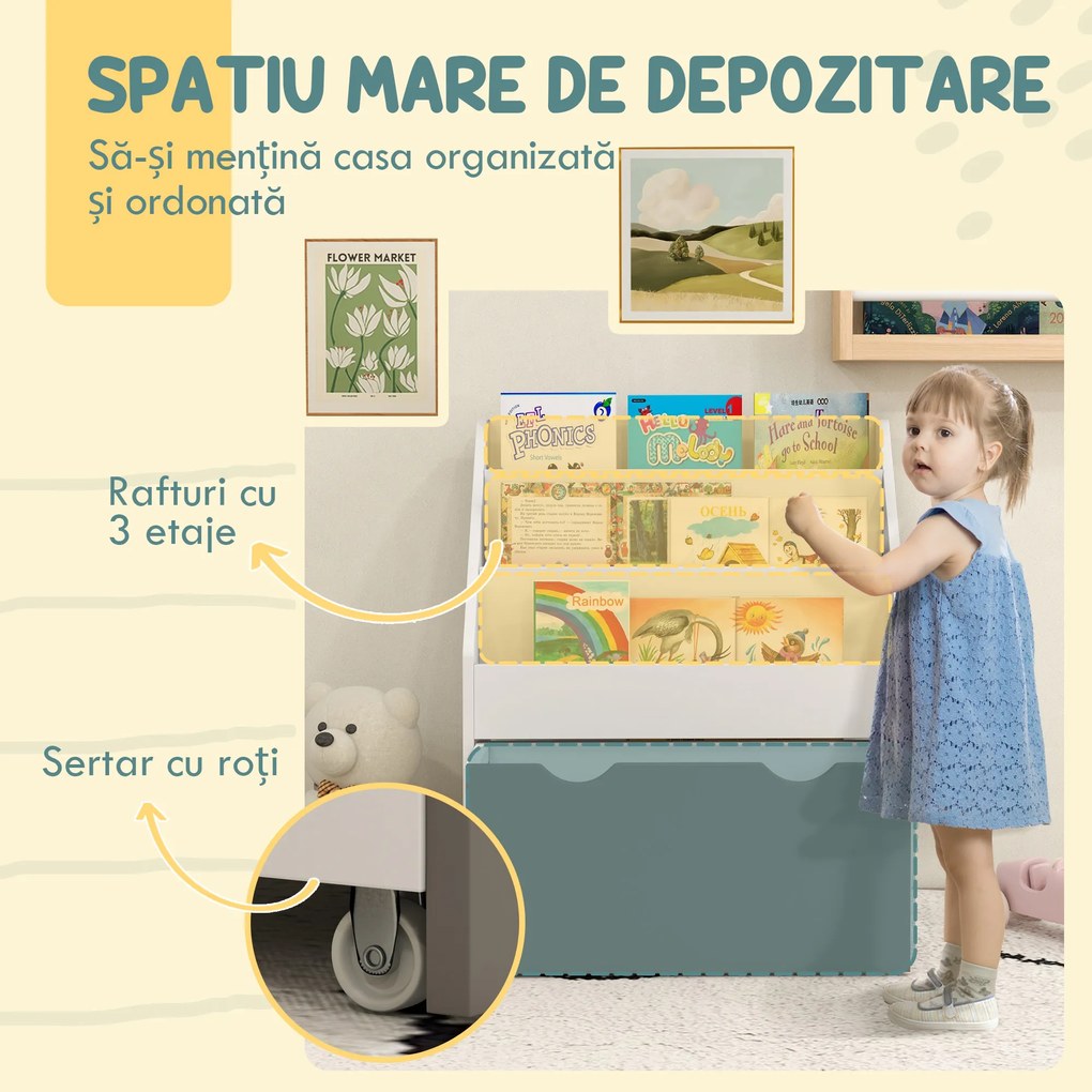 AIYAPLAY Bibliotecă pentru Copii 3-8 Ani cu 3 Rafturi și Sertar Inferior, din MDF, 62.5x30x70 cm, Gri | Aosom Romania