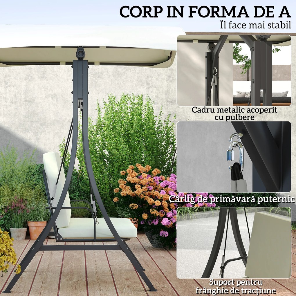 Outsunny Leagăn de Grădină 2 Locuri cu Acoperiș Reglabil 150x120x182cm Crem | Aosom Romania