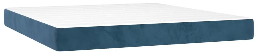 Pat box spring cu saltea, albastru inchis, 180x200 cm, catifea Albastru inchis, 180 x 200 cm, Cu blocuri patrate