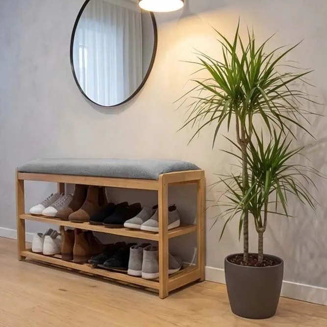 Bancheta cu raft pentru pantofi ZEN-BO 80cm bambus