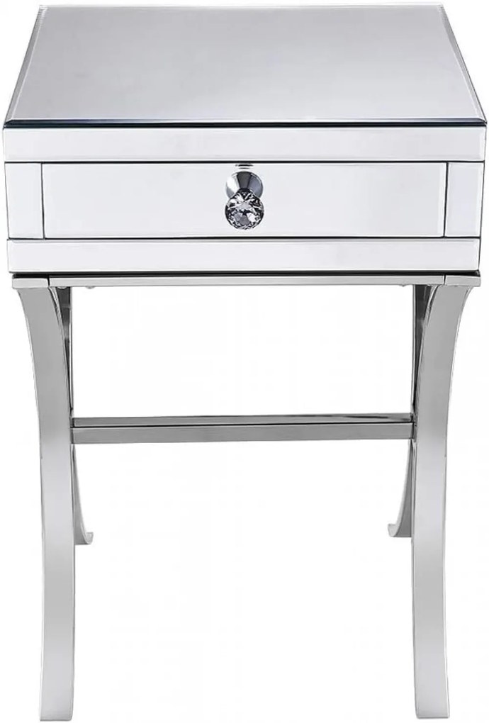 Noptieră din oglindă argintie și picioare din oțel inoxidabil, 38x35x56 cm