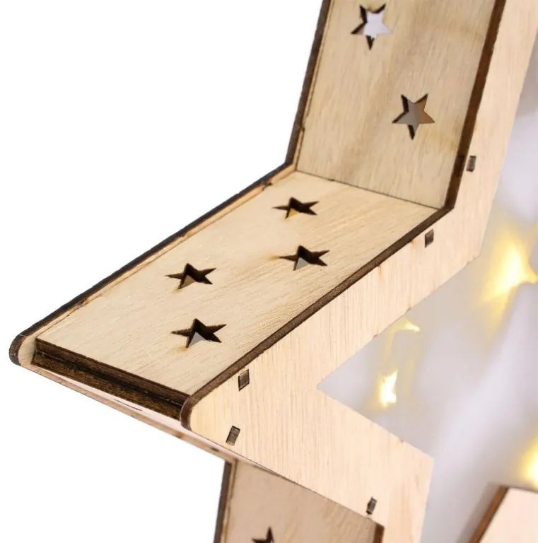 Stea de Crăciun din lemn cu efect 3D, 8 LED-uri