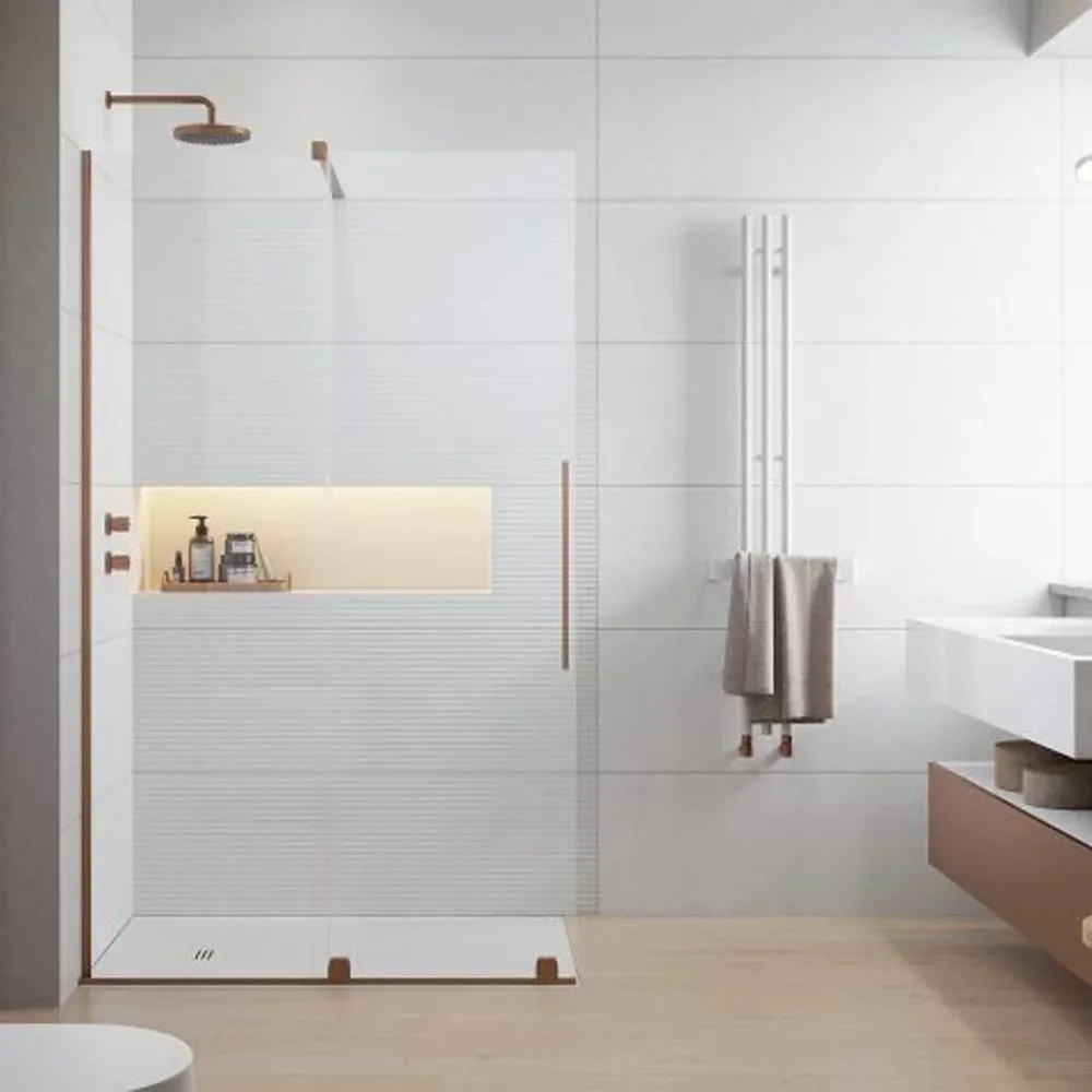 Paravan de dus tip Walk-in Radaway Furo cupru periat-transparent 110 cm sticla securizata 8 mm stanga
