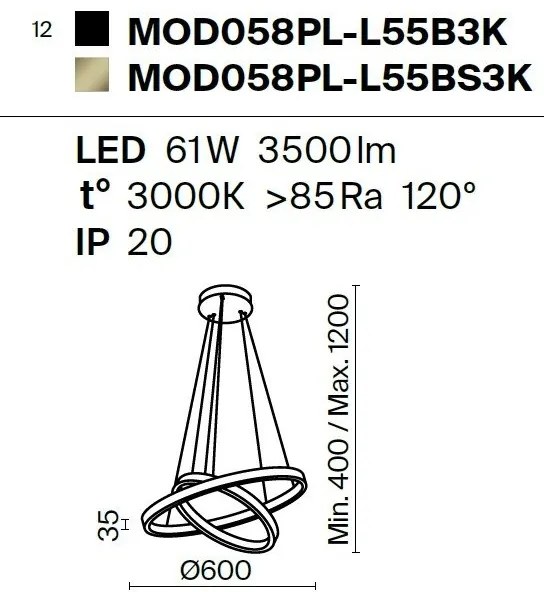 Lustra LED suspendata design modern Rim negru 60cm, 3000K