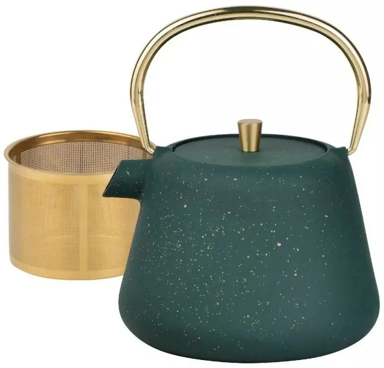 Ceainic din fonta cu infuzor Kinghoff KH 1933, 1 l, Interior emailat, Inducție, Verde