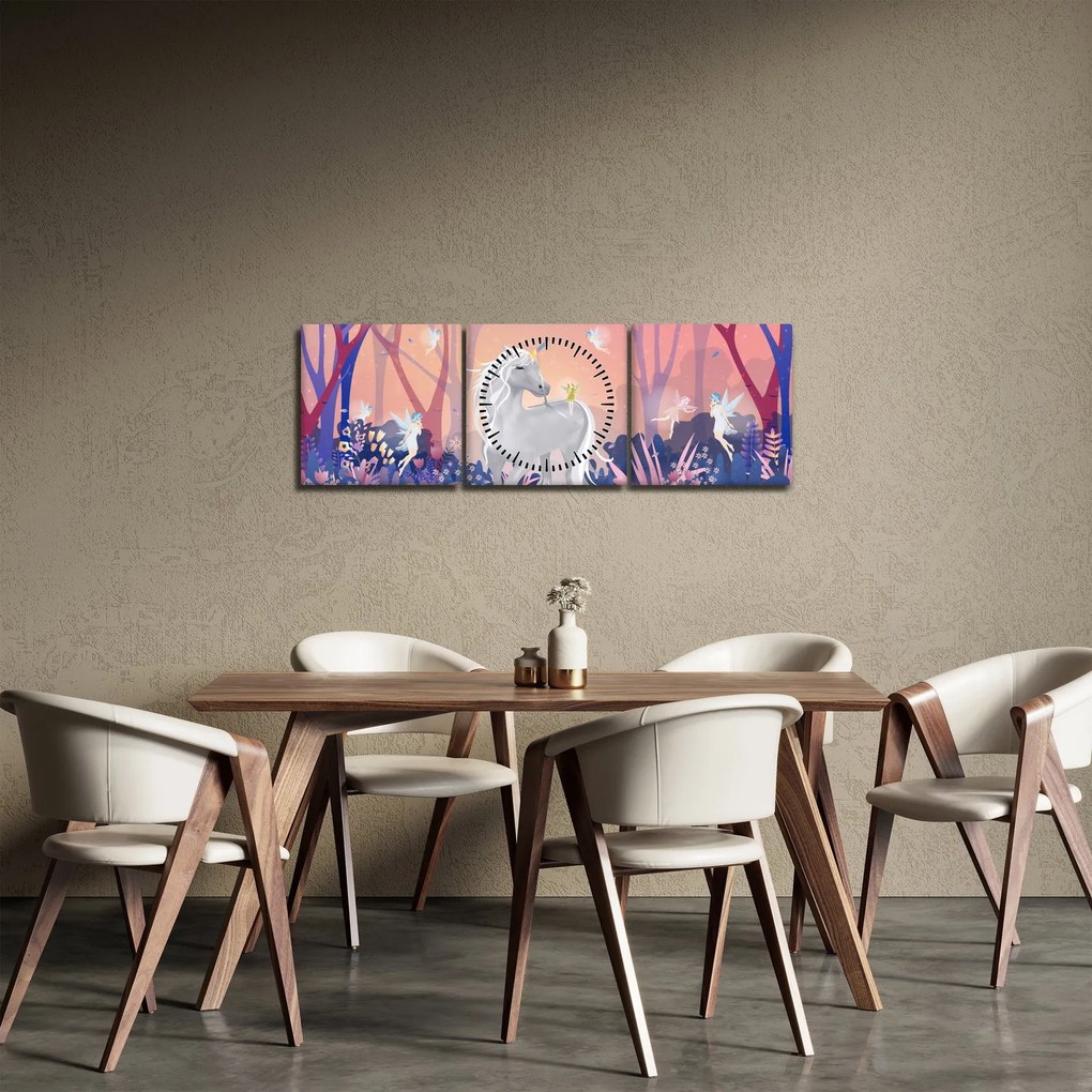 Tablou - Unicorn în pădurea fermecată (cu ceas) (90x30 cm)