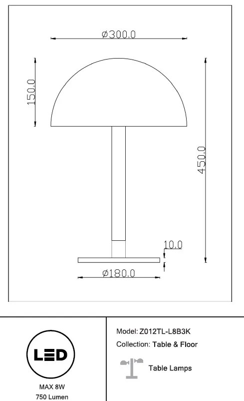 Veioza, Lampa de masa LED design modern Ray negru