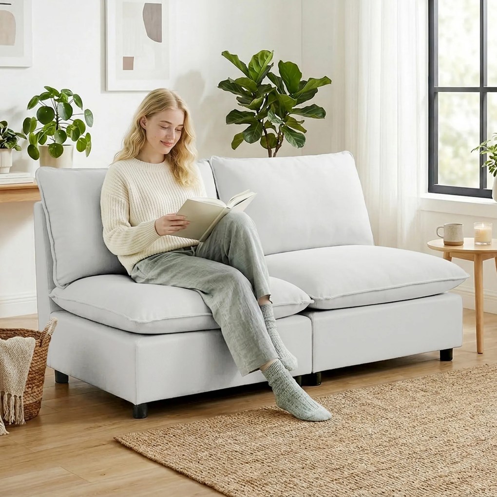 HOMCOM Canapea 2 locuri, 146 cm canapea modulară din piele ecologică cu șezut lat și adânc, perne groase, montaj ușor, Gri | Aosom Romania