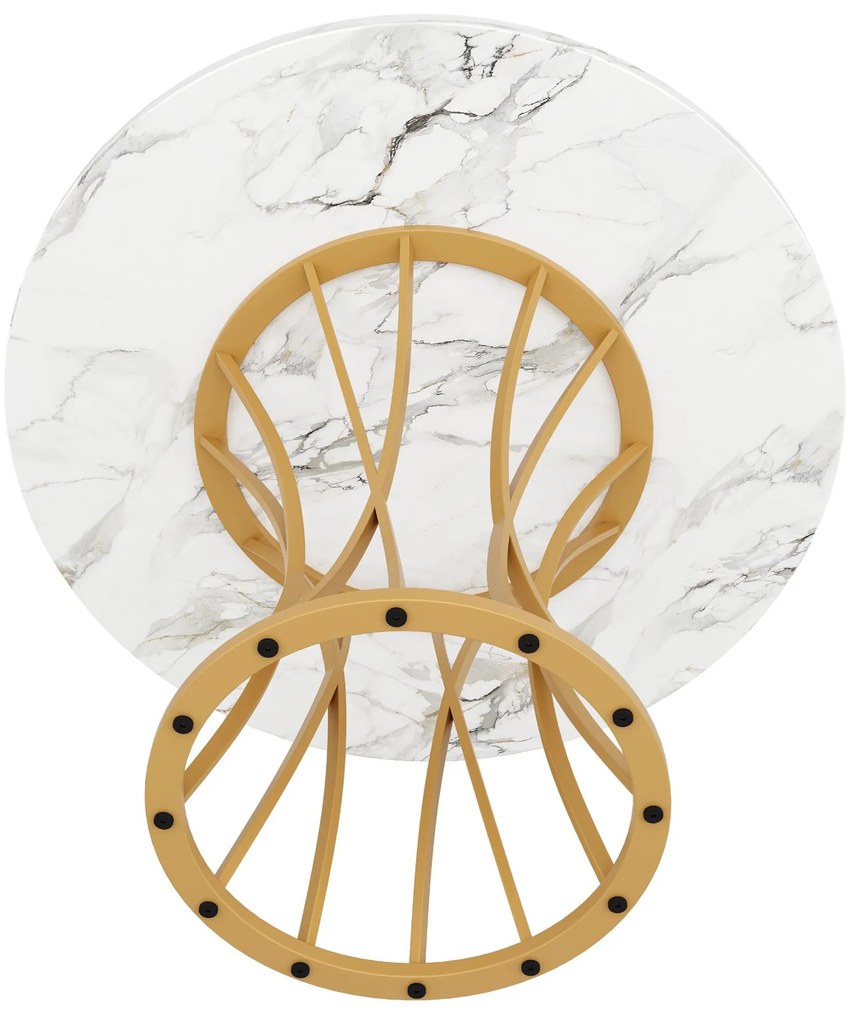 Masă rotundă pentru 4 persoane, Alb+Auriu | Aosom Romania