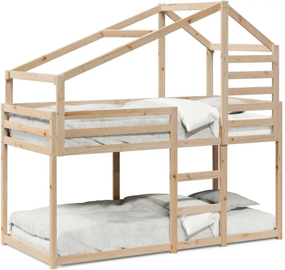 vidaXL Pat supraetajat fără saltea, 90x200 cm, lemn masiv de pin