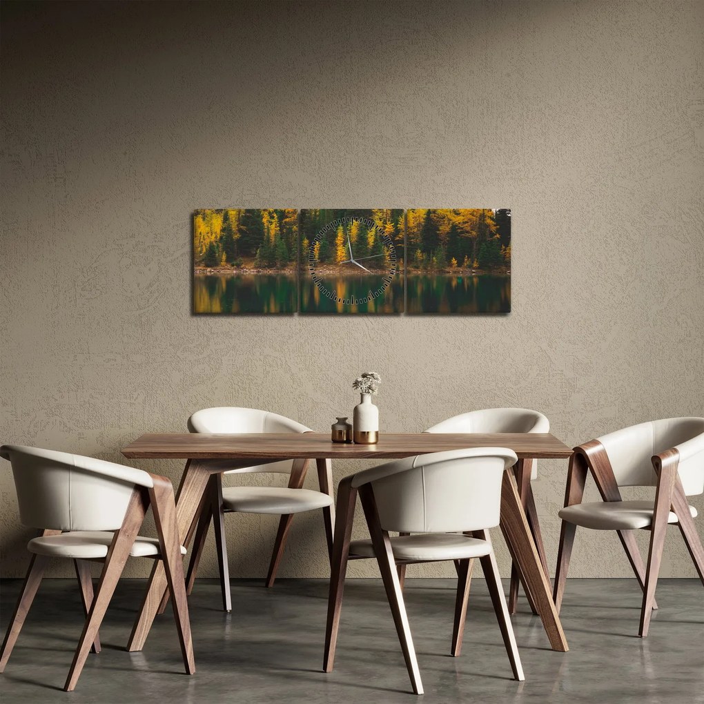Tablou cu lac de pădure (cu ceas) (90x30 cm)