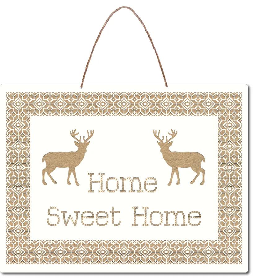 Decor  Home Sweet Home  din MDF alb fildes, gravat laser, 40x30 cm