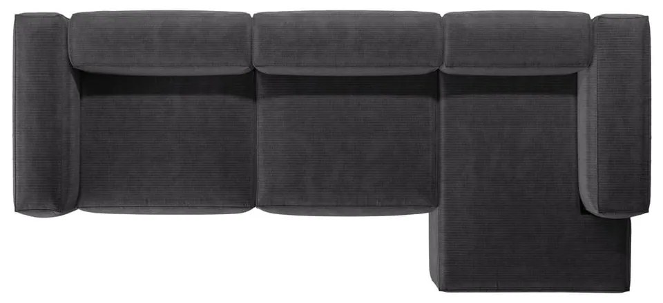 Colțar gri închis cu tapițerie din catifea reiată (cu colț pe partea dreaptă/cu șezlong) Bergamo – Cosmopolitan Design