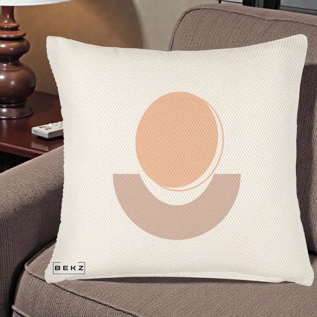 Perna Decorativa Geometric Boho Luna si Disc, 40x40 cm, Crem Reliefat, Husa Detasabila, Perna Inclusa, BEKZ®