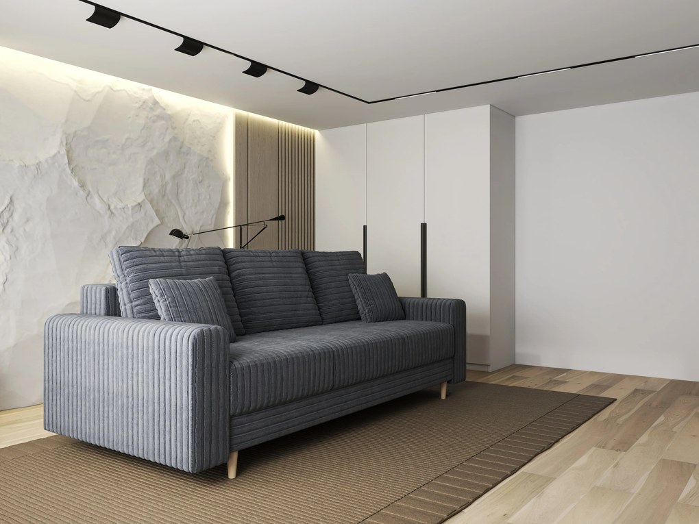 Canapea extensibilă dumonde cu ladă de depozitare si sezut confortabil din spuma high-density, Kronos Ambience Gri 210x100 cm