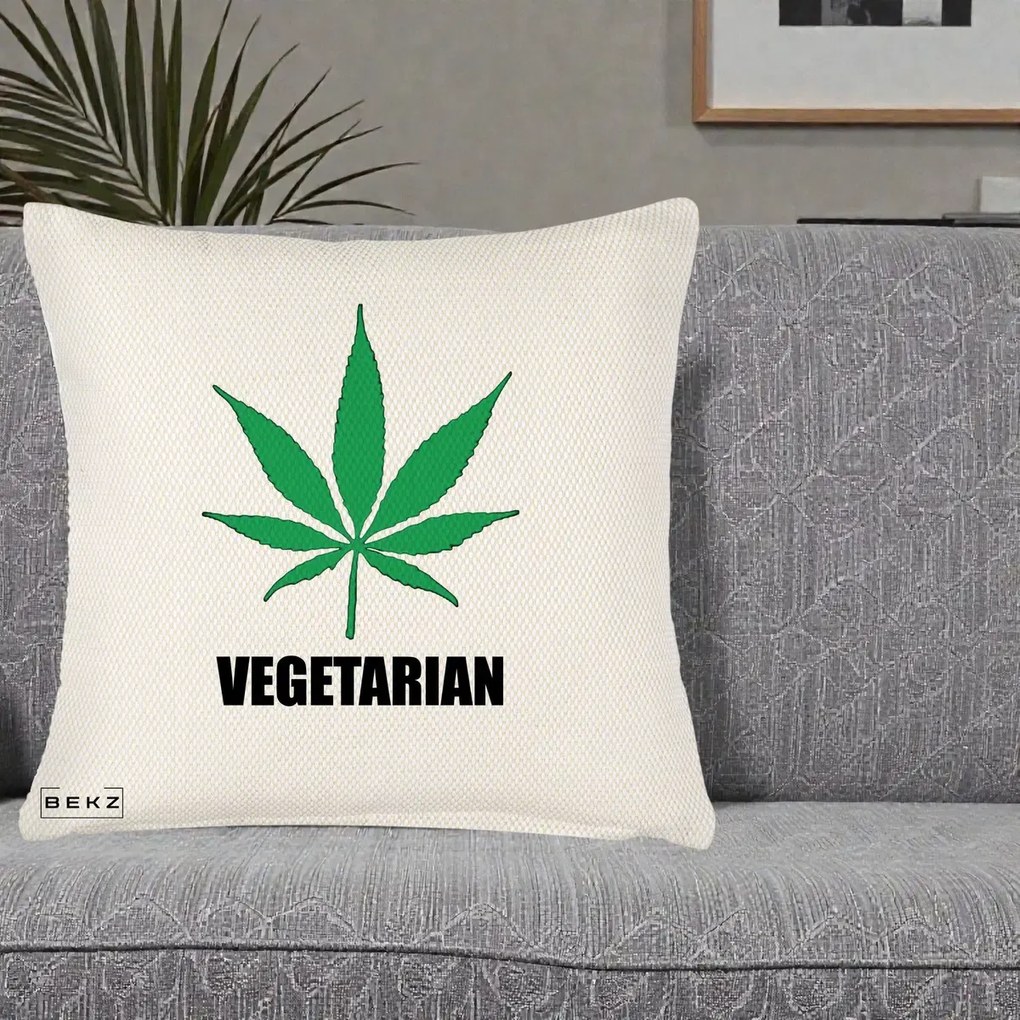 Perna Decorativa Vegetarian cu Frunza, 40x40 cm, Crem Reliefat, Husa Detasabila, Perna Inclusa, BEKZ®