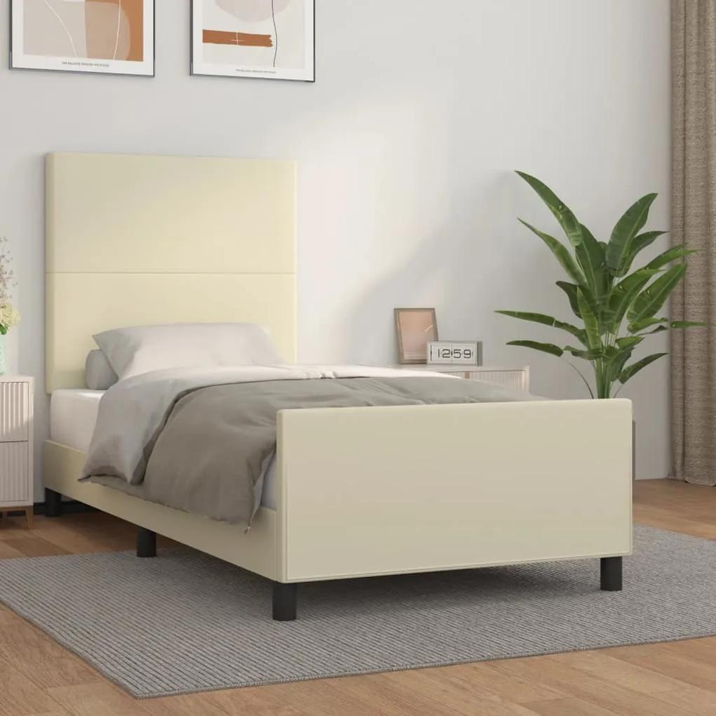 Cadru de pat cu tablie, crem, 90x200 cm, piele ecologica Crem, 90 x 200 cm, Design simplu