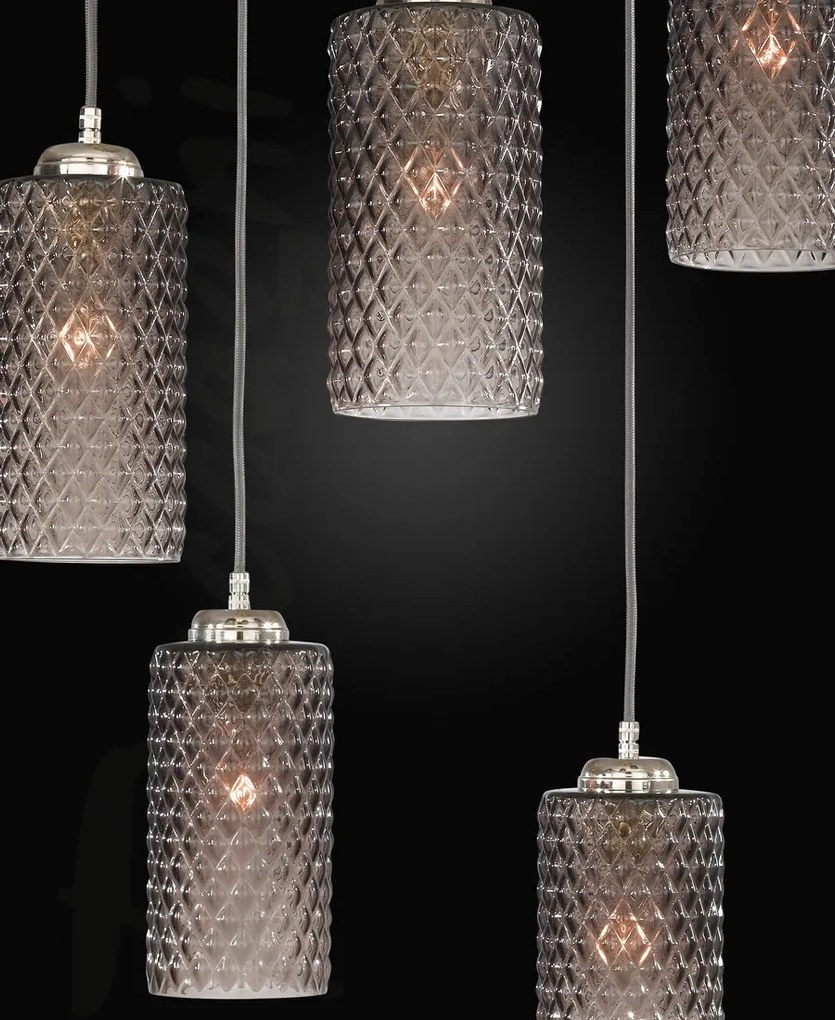 Lustra moderna cu 5 pendule design italian 10000 fumuriu