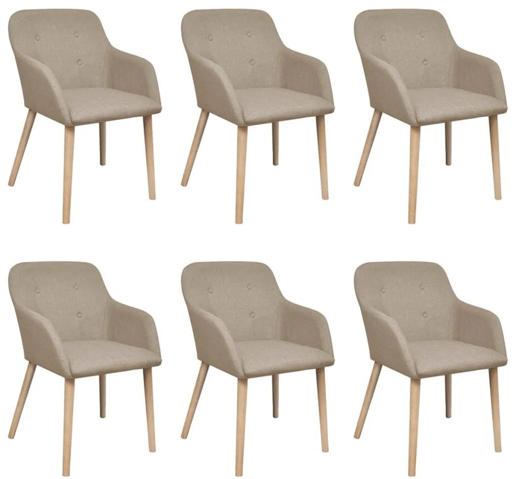 vidaXL Scaune de bucătărie, 6 buc, bej, textil &amp; lemn masiv de stejar