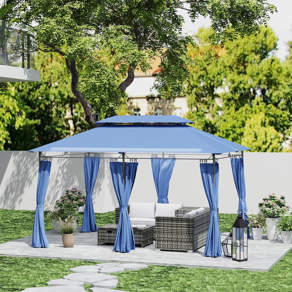 Outsunny Tonelă de grădină 3 x 4 m cort de recepție cu 6 draperii detașabile și acoperiș dublu pentru patio, festival, albastru închis | Aosom Romania