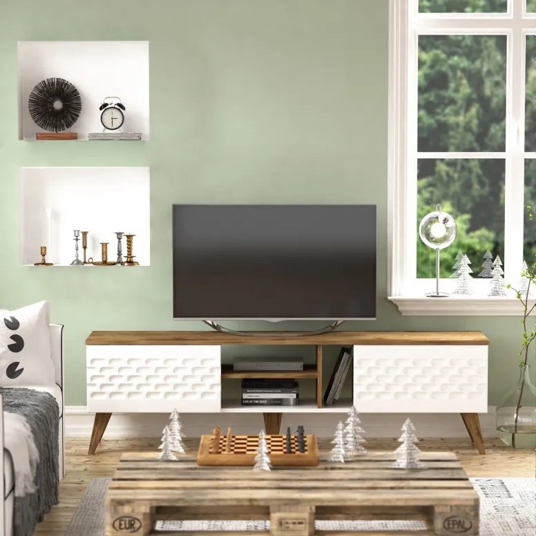 Comoda TV Egg Alb-Walnut