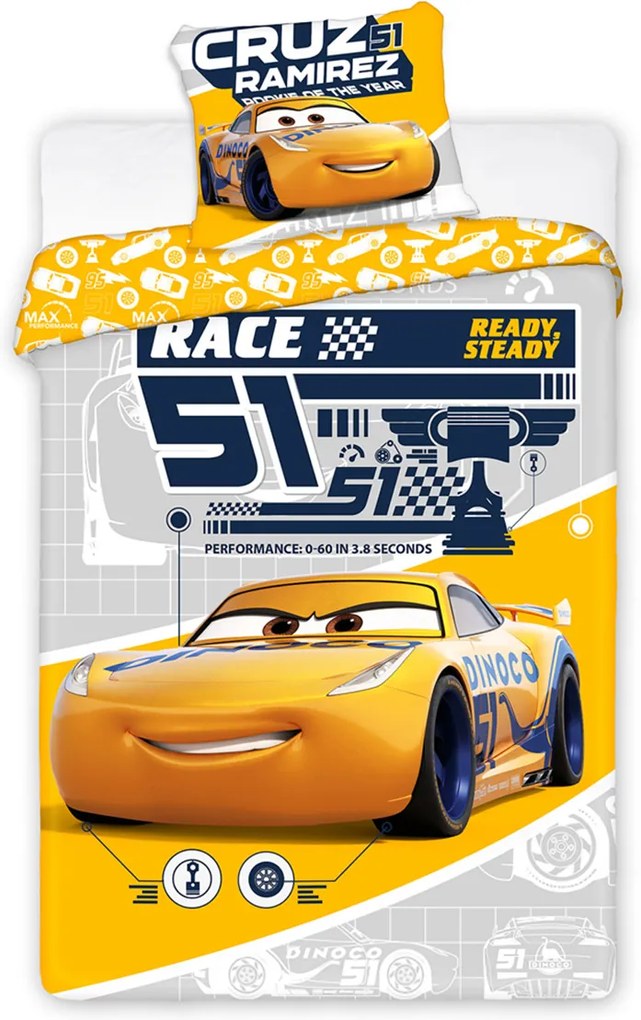 Lenjerie de pat pentru baieti Cars Dinoco galben 140x200 cm