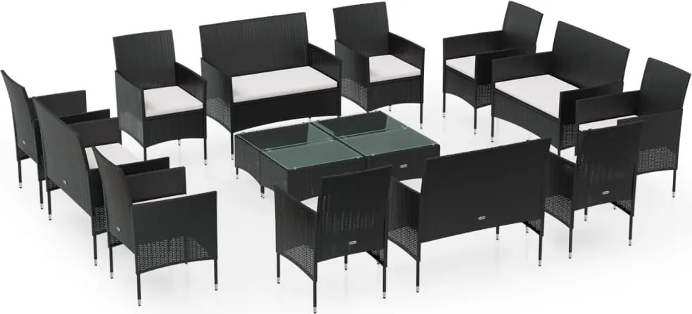 vidaXL Set mobilier de grădină cu perne, 16 piese, negru, poliratan