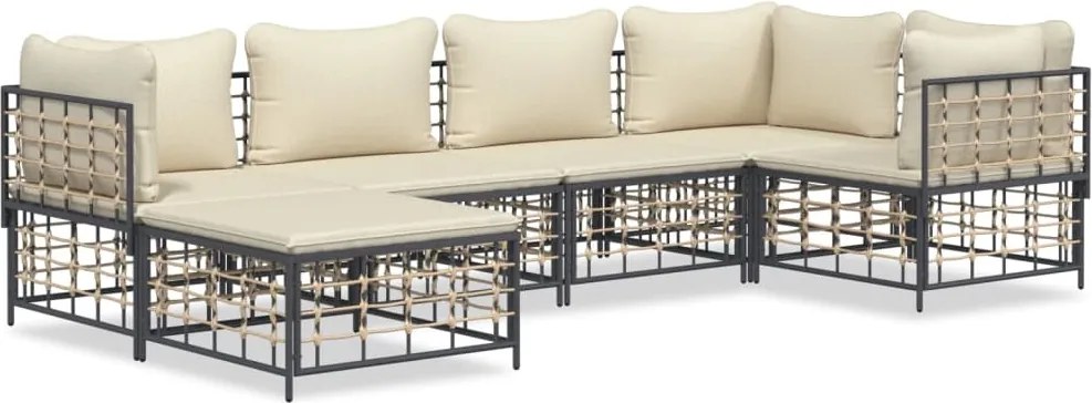 vidaXL Set șezlonguri de grădină 6 piese cu perne, antracit, poliratan