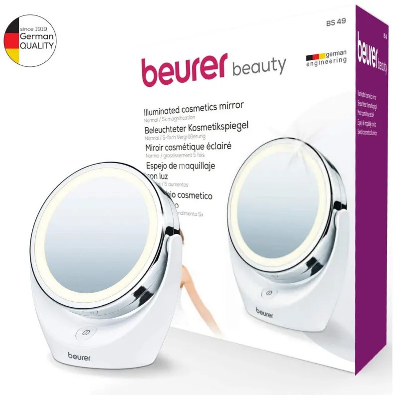 Oglinda cosmetica Beurer BS 49, 11 cm, lumina cu LED, cromat, rotativa, alb