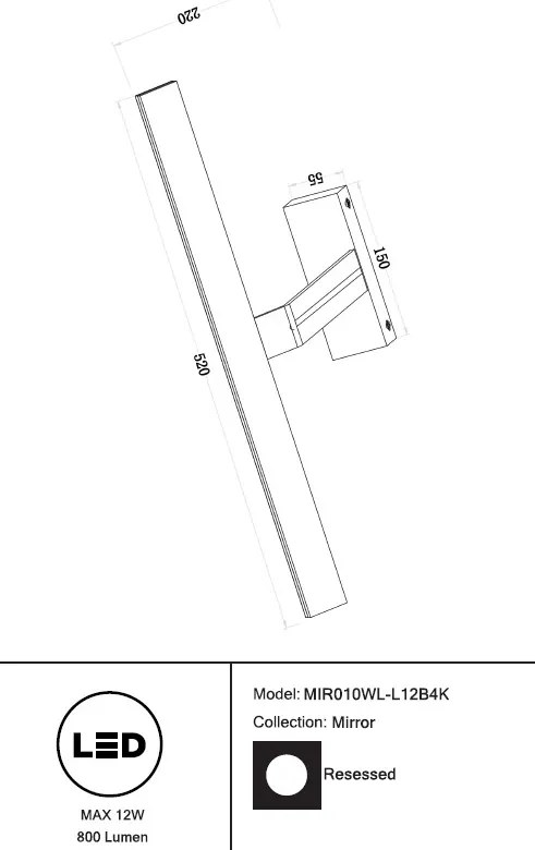 Aplica de perete LED pentru oglinda sau tablou Decart negru