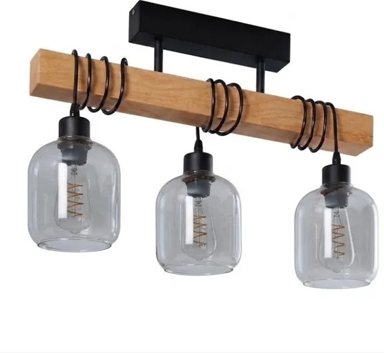 Brilagi - Lustră aplicată WOOD GLASS 3xE27/60W/230V pin/negru/gri fumuriu