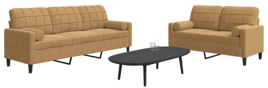 vidaXL Set de canapele cu perne/rulouri, 2 piese, maro, catifea