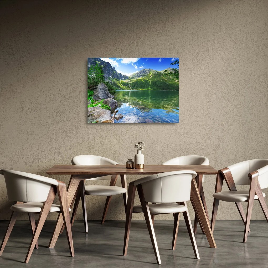 Tablou pe sticlă cu lac în munții Tatra (70x50 cm)