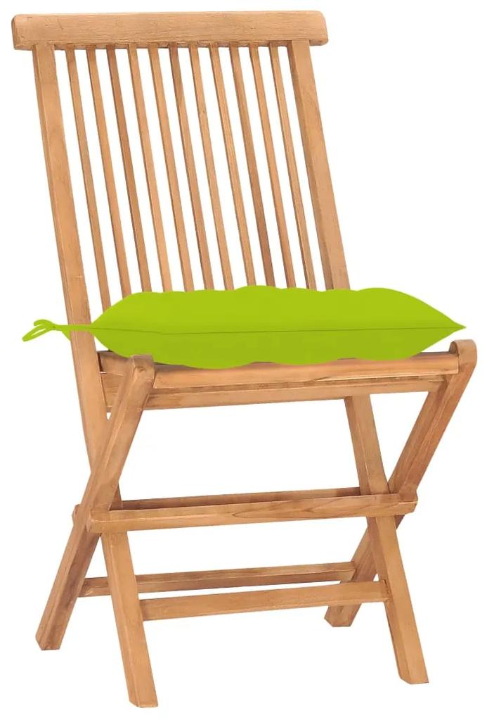 Set mobilier de exterior pliabil, cu perna, 3 piese, lemn masiv tec verde aprins, 3