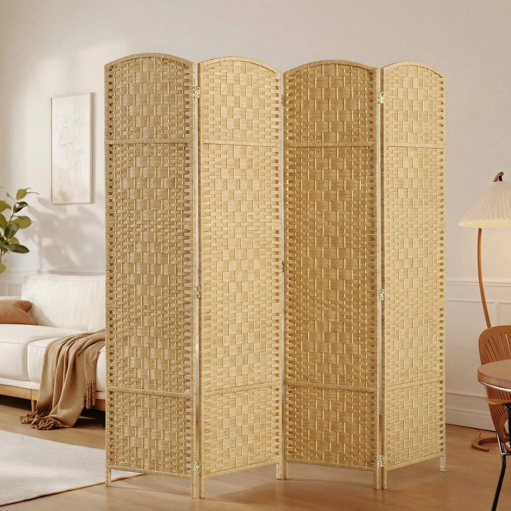 HOMCOM Paravan 4 Panouri Pliabile Per Interni Împletit 180x180cm | Aosom Romania