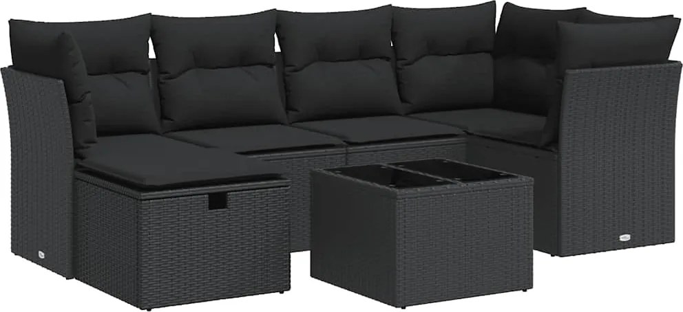 vidaXL Set canapele de grădină cu perne, 7 piese, negru, poliratan