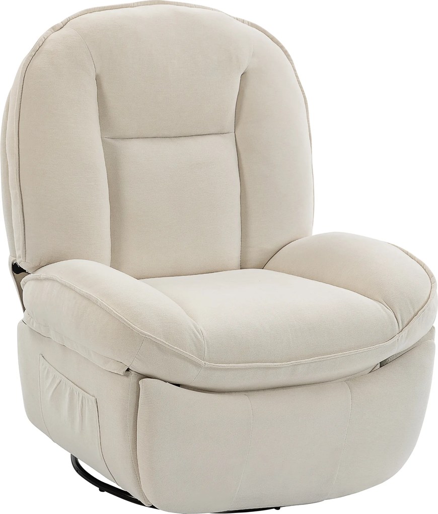 HOMCOM Fotoliu recliner, fotoliu rotativ cu funcție de balans și șezlong, șezut adânc, pernuță spate groasă, montaj ușor, crem | Aosom Romania